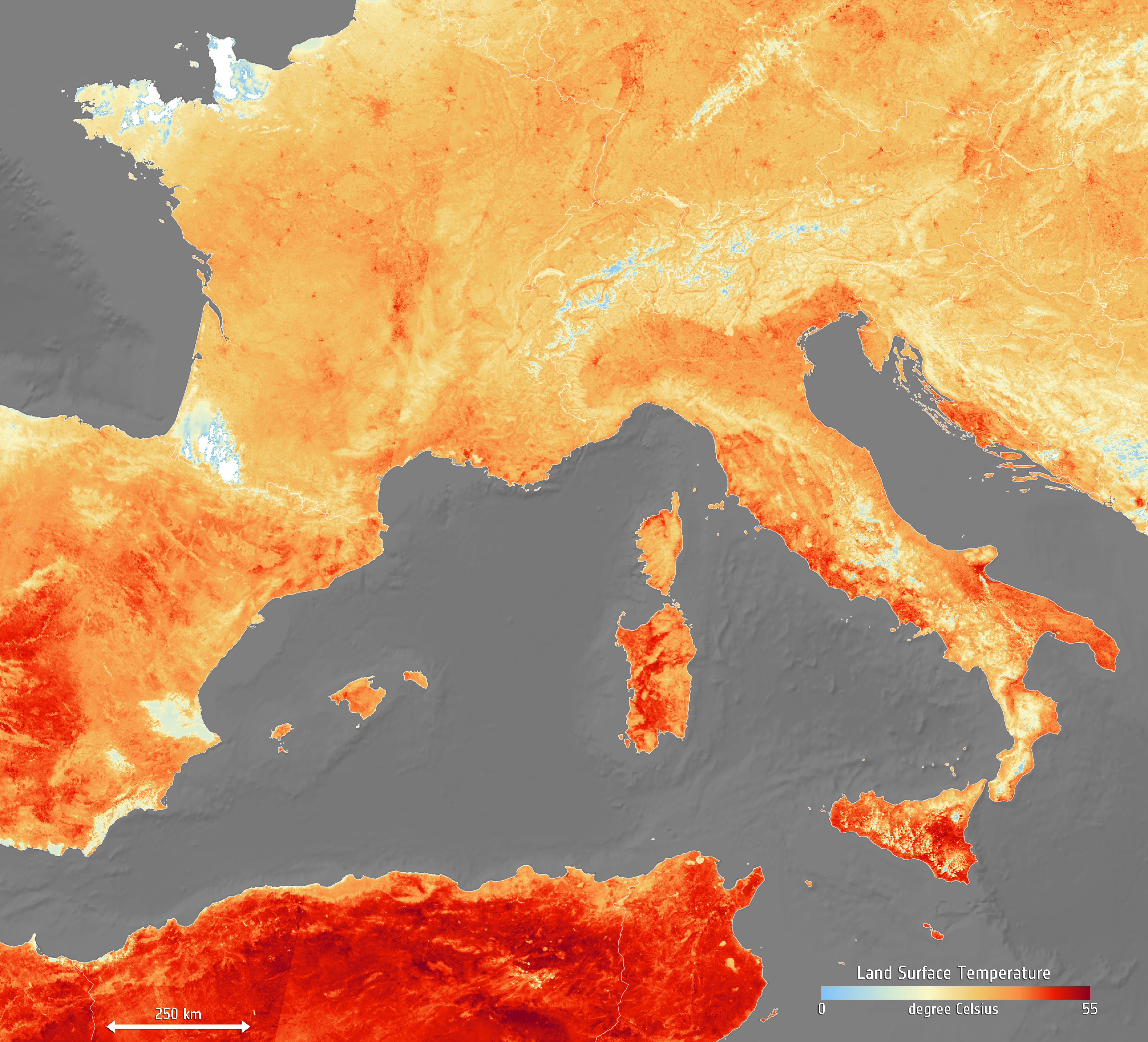 Carte thermique de l'Europe pendant la canicule de juin 2019